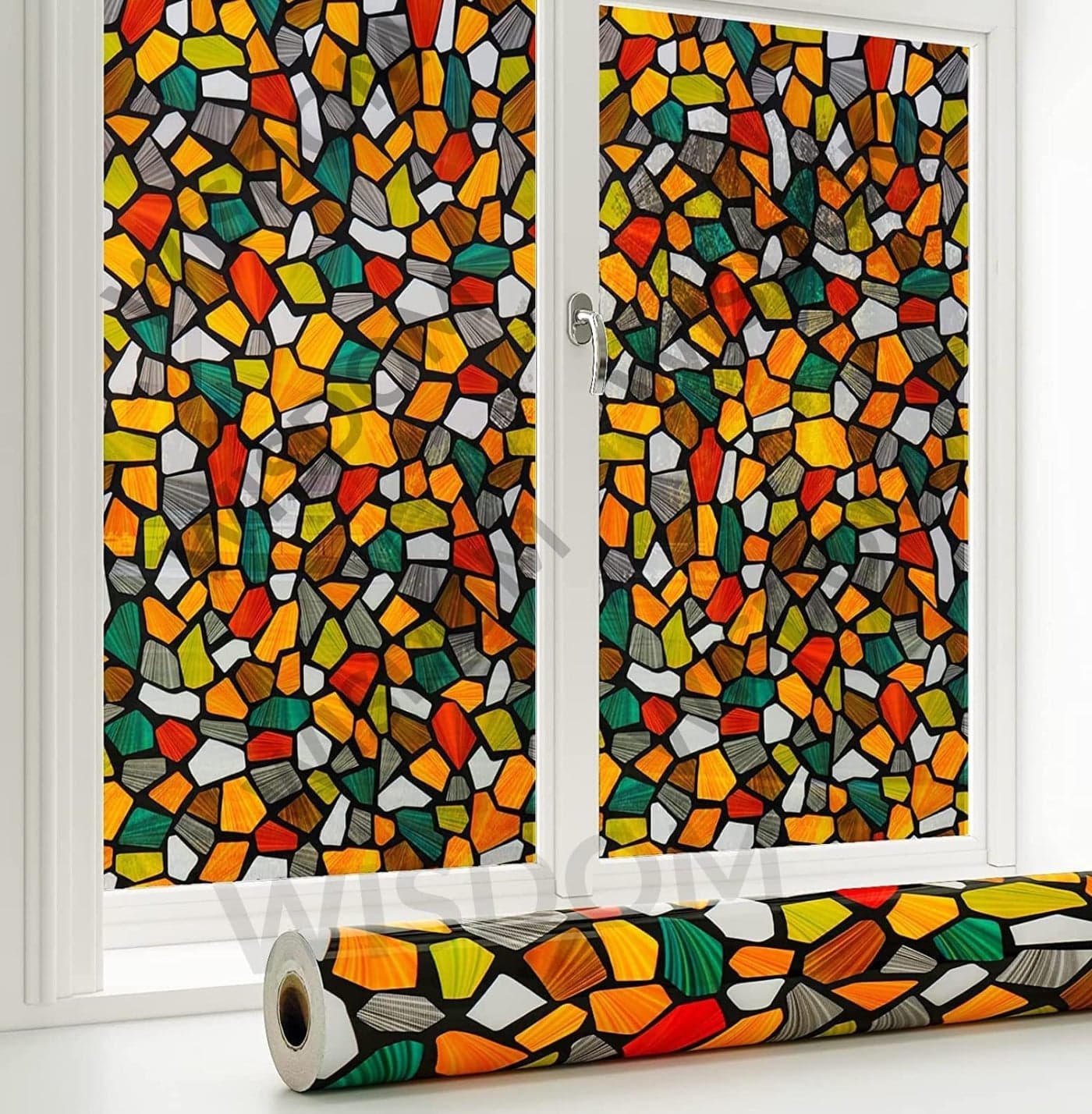 WISDOM Privacy Window Film Frosted Glass Film Glass Film No Glue Anti-UV Window Sticker Non Adhesive for Privacy Office Meeting Room Bathroom Living Room (Stone Pattern, 24 x 118)