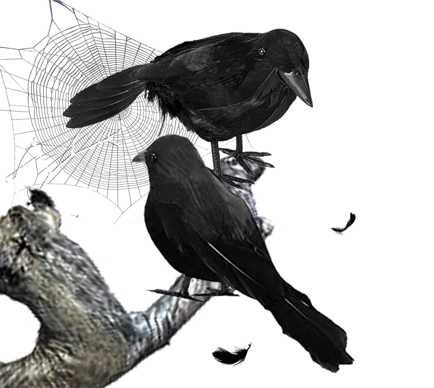 Moonear 2 PCS Halloween Realistic Black Feather Crows Lifelik Ravens Halloween Party Outdoor Decorations Birds Prop