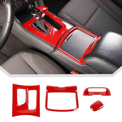 JeCar for Charger Red Interior Trim Kit for Dodge Charger 20152022 Gear Shift Panel Shifter Knob Cup Holder Panel Trim 4PCS