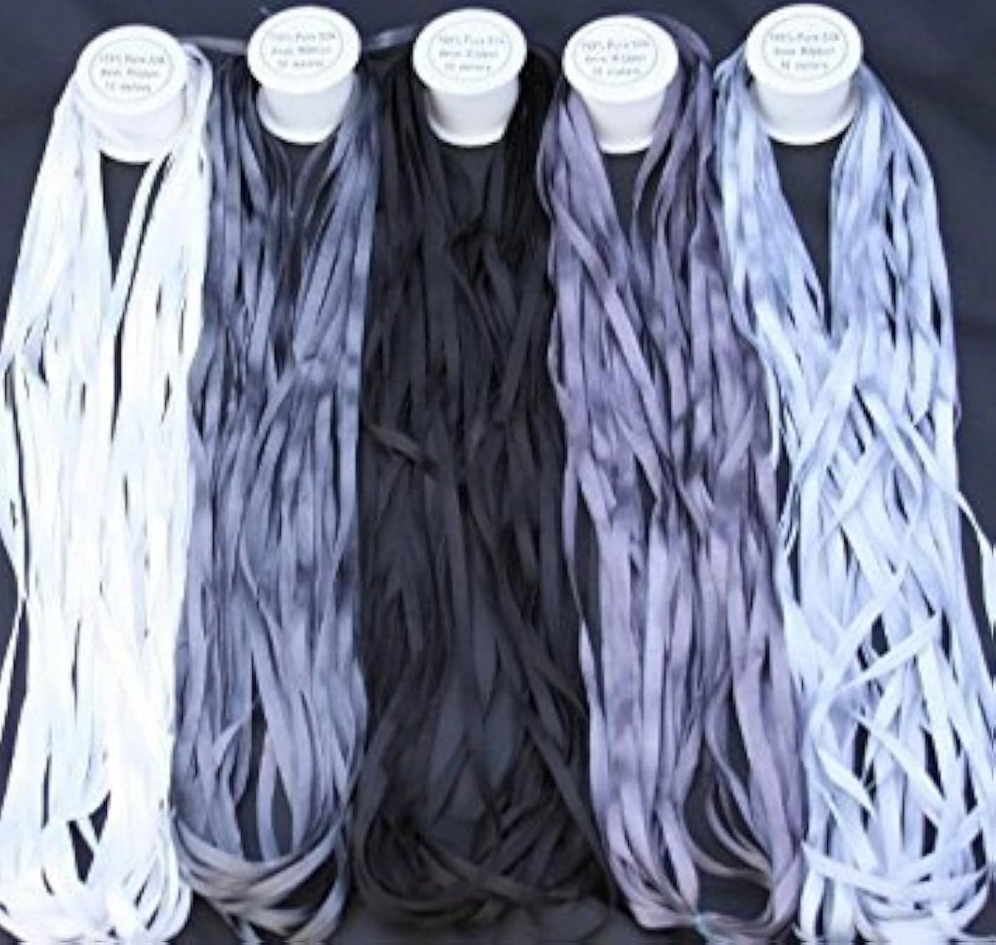 New ThreadNanny 5 Spools of 100 Pure Silk Ribbons Grey Tones 50 MTS x 4mm