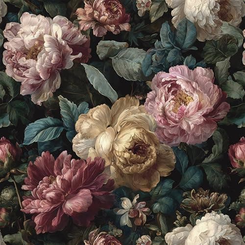 Guvana Dark Floral Peel and Stick Wallpaper Vintage Black Floral Contact Paper Retro Pink Moody Flower Wall Mural Home Vinyl Romantic Removable Renter Friendly Wallpaper for Bathroom Walls 17.3"x78.7"