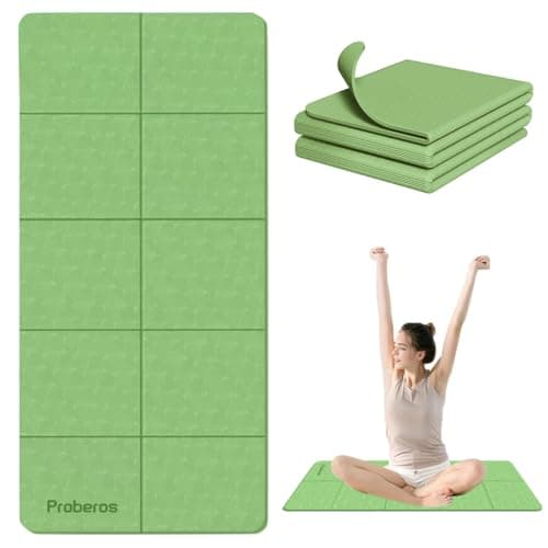 Proberos® Portable Folding Yoga Mat with Carry Bag TPE Yoga Mat Anti-slip 5mm Thicken Fitness Yoga Mats for Men Women Pilates Mat for Home Workout, Gym, Travel, 72x24 inches, Green