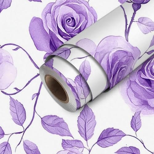 HOMETITUTE Watercolor Purple Rose Wallpaper Peel and Stick Contact Paper Wall Paper Stick 177 x 1181 Self Adhesive Vinyl Wall Covering Bedroom Kitchen Bathroom