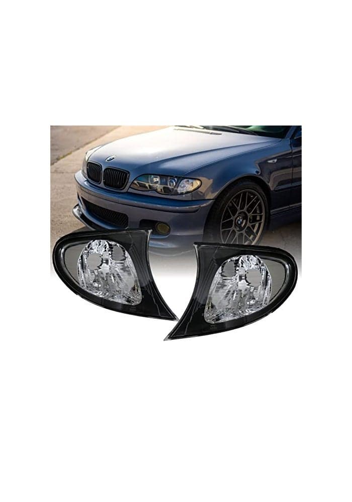 DEPO E46 4D Cornering Lights Black with Clear Lens Corner Turn Signal Lamps Set Left Right Compatible with BMW E46 3 Series 4 Doors Sedan and 5 Doors Wagon BlackClear