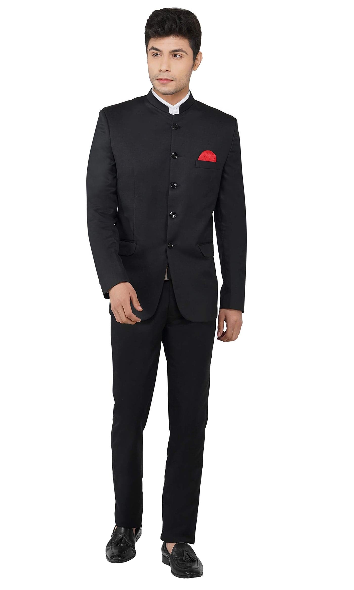 TAHVO Designer Men's Slim Fit Black Solid Blazer/Formal Blazer for Men Stylish/Coat for Wedding/Blazers for Men Stylish Wedding Trouser shuit for Men (in, Numeric, 36, Bandhgala Suit)