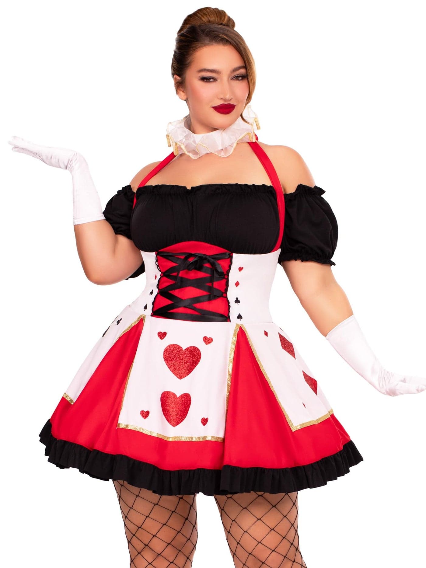Leg Avenue 2 Piece Pretty Playing Card Dress and Neckpiece Set-Sexy Queen of Hearts Halloween Costume for Women, Red/Black, Small/Medium