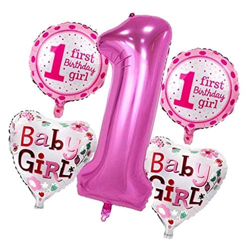 GrandShop 40571 Birthday Balloons for Decoration Fist Birthday for Girls Set of 5 pcs