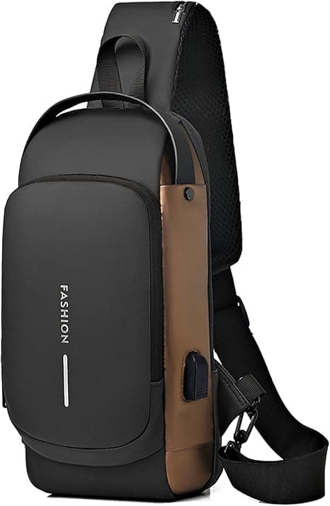 TOURISTIANO® Waterproof Polyester Slim Unisex Crossbody Sling Bag Chest Backpack Mens Shoulder Bag Travel Handbag Hard Shell Anti-Theft Chest Bag (Gold Black)