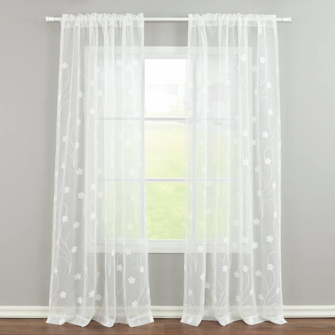 VOGOL YouYee SemiSheer Elegant Embroidered Solid White Rod Pocket Window CurtainsDrapePanelsTreatment 52 x 84Two Panels