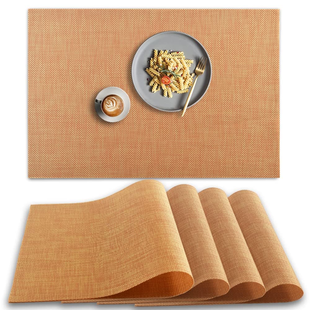 homEdge PVC Placemat 4 PCS of NonSlip Heat Resistant Place Mats Washable Vinyl Placemats Set of 4 Dark Golden