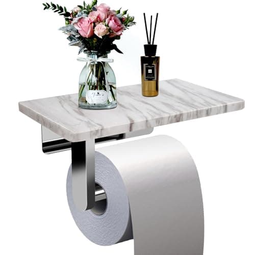 Toilet Paper Holder with Natural Marble Shelf for Bathroom WashroomWall Mounted Tissue Holder Suitable for Mega Roll Brushed Nickel Middle 787 472 in