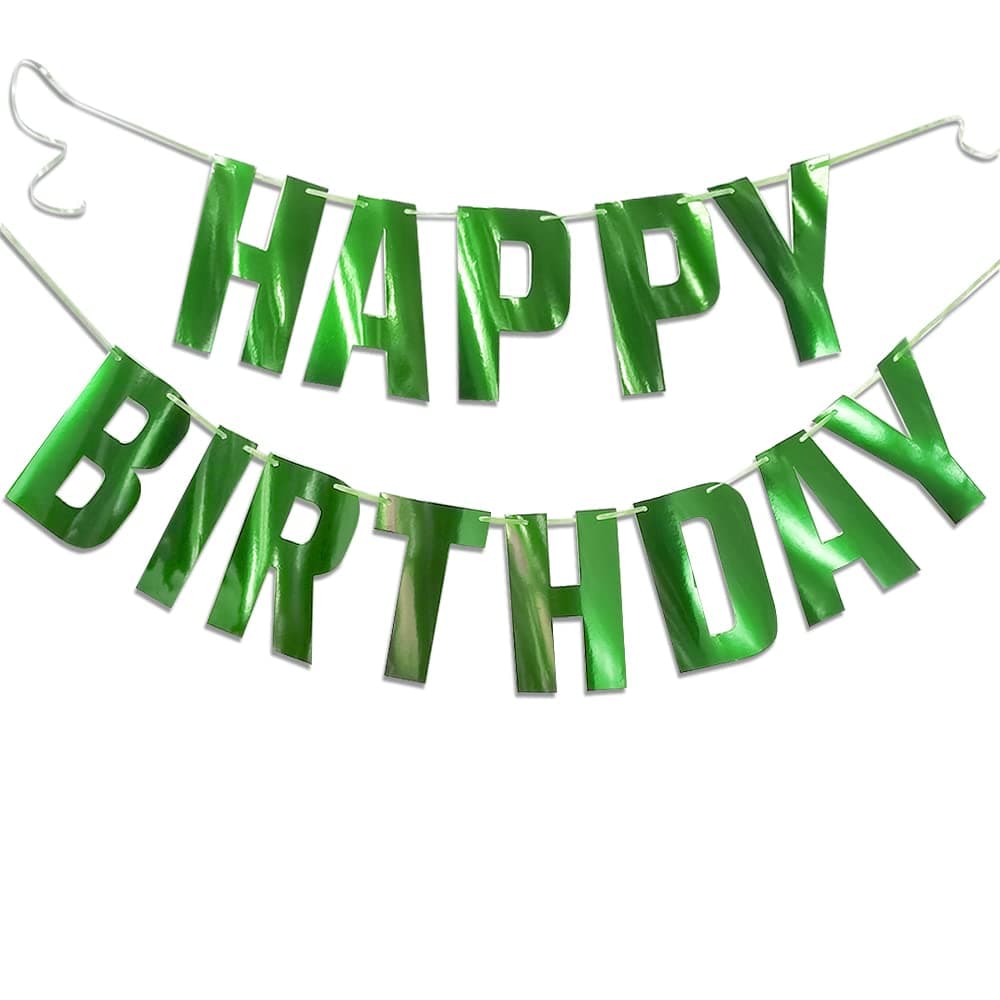 Green Happy Birthday Banner Greenery Theme Party Decoration Garland Supplies Signs for Funny Birthday Nursery Hanging Dcor 13pcs