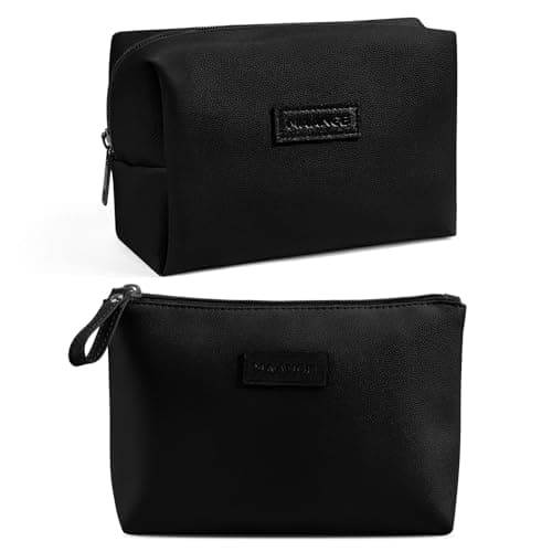 MAANGE Small Makeup Bag, 2 Style Cosmetic Bags for Women Pu Leather Travel Makeup Bag for Purse Zipper Makeup Pouch,Black
