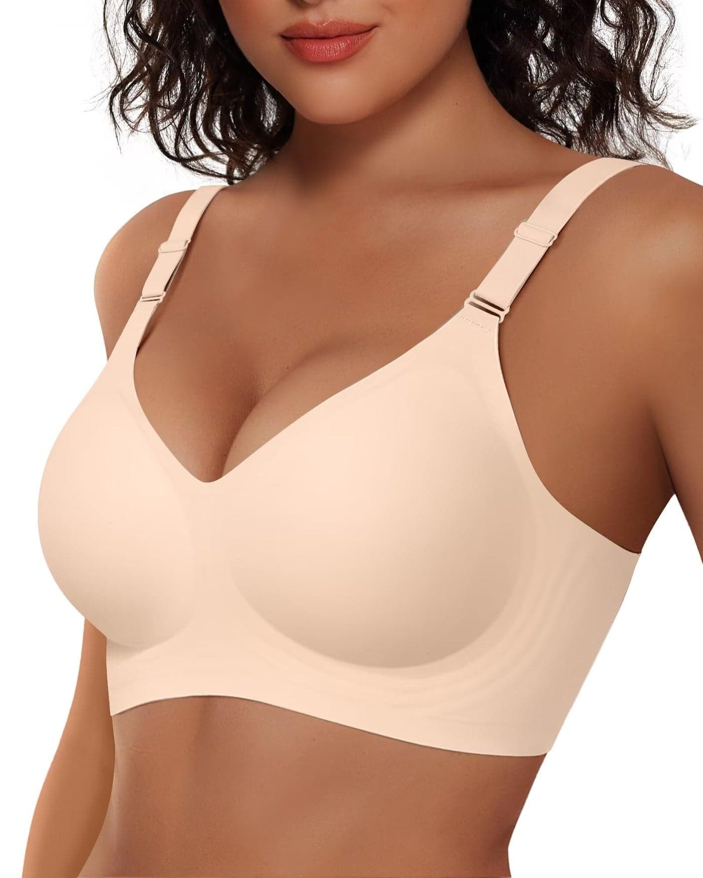Vertvie Womens Wireless Bras No Underwire Push Up Bra Seamless Supportive Full Coverage Everyday Bras Regular and Plus Size(Nude,Large)