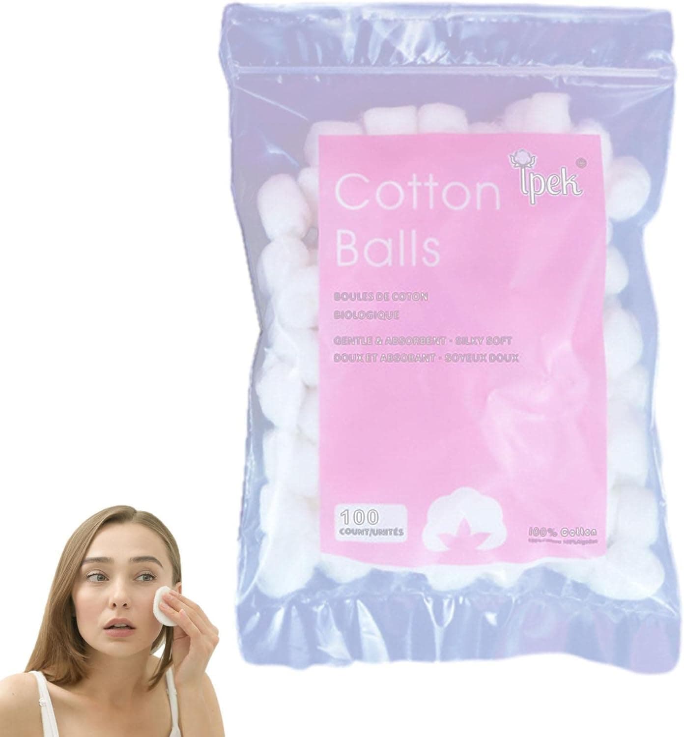 White Cotton Balls Soft Cotton Wool House Necessary Absorbent Delicate Lightweight Cotton Balls and Swabs for Sensitive Skin Household Needs Outdoor Traveling Everyday Use