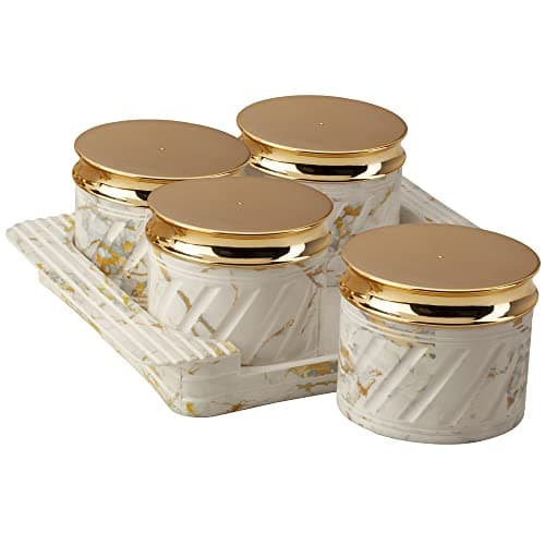 Selvel Unbreakable & Air Tight Dry Fruit Container Tray Set with Lid & Serving Tray, Snack Serving Bowls with Lid 430ml (4 Pieces, Polypropylene) (Marbello White)