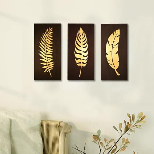 Rousrie Premium Wall Hanging With Golden Effect | Wooden Hanging For Living Room Decoration | Modern Art Home Decor Hangings (Set of 3) (Gold)