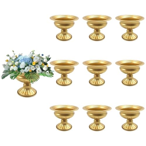 Hyuetrsa Metal Vases for Table Centerpieces 10 Pcs 4.7 Inch Gold Vases Golden Compote Pedestal Vase,Gold Vases for Centerpieces Flower Holders Center Pieces for Weddings Party Anniversary Decorations