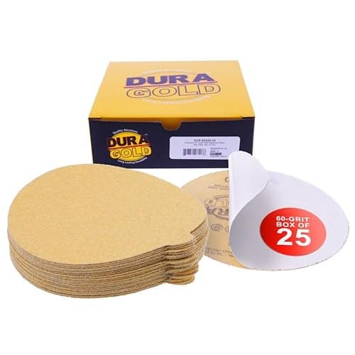 Dura-Gold Premium 6" Gold PSA Sanding Discs - 60 Grit, Box of 25 - Self Adhesive Stickyback Sandpaper for DA Sander, Finishing Coarse-Cut Abrasive - Sand Automotive Car Paint, Woodworking Wood, Metal