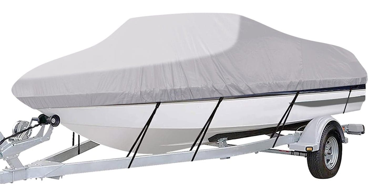 iCOVER Trailerable Boat Cover- 17'-19' Heavy Duty Waterproof Tarp Covers with Storage Bag, Fits V-Hull, Fish&Ski, Pro-Style, Fishing, Runabout, Bass Boats, up to 17ft-19ft Long X 96" Wide