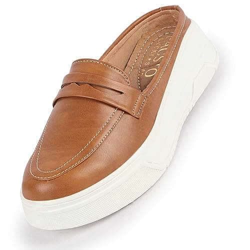 FAUSTO FST FJDWC-7007 CAMEL-40 Women's Camel Outdoor Fashion Stitched Strap Open Back Platform Heel Slip On Casual Shoes (7 UK)
