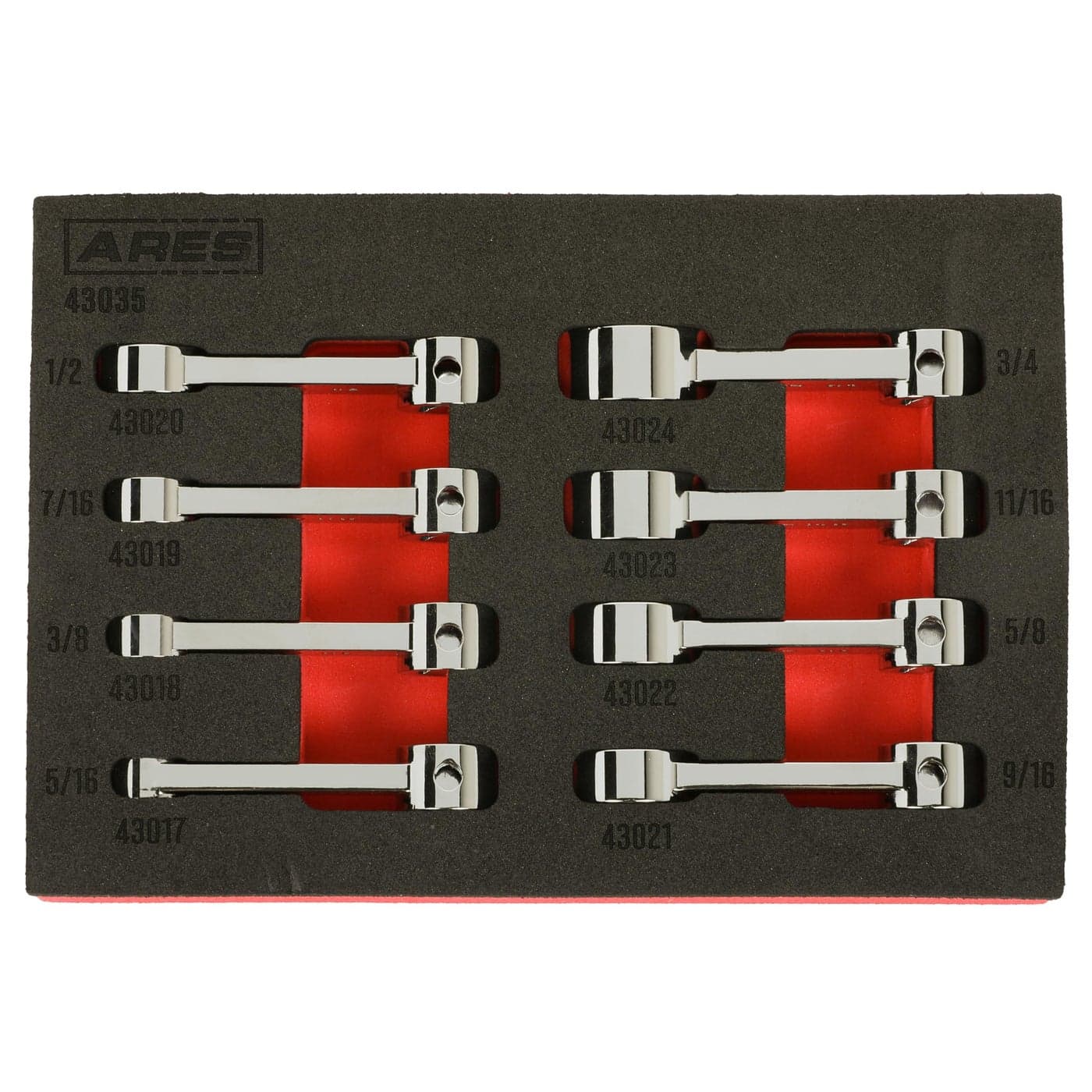 ARES 43035 – 8-Piece SAE 12-Point Box End Torque Adapter Extension Set – 3/8-Inch Drive - 2-Inch Extensions for Torquing in Hard to Reach Places – Chrome Vanadium Steel Construction – EVA Foam Tray
