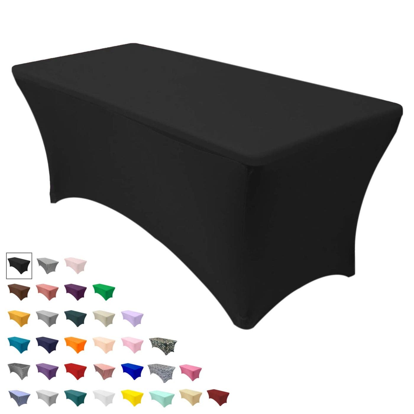 YOUR CHAIR COVERS Rectangular Spandex Tablecloth 6ft Fitted Wedding Event Patio Decorations Elastic Fabric Stretch Cover for Folding Table Black