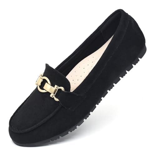 Cvistpieo Loafers for Women Business Casual Shoes Comfortable & Lightweight Penny Loafers Slip On Work Flats Suede Black Size 12 Wide Width