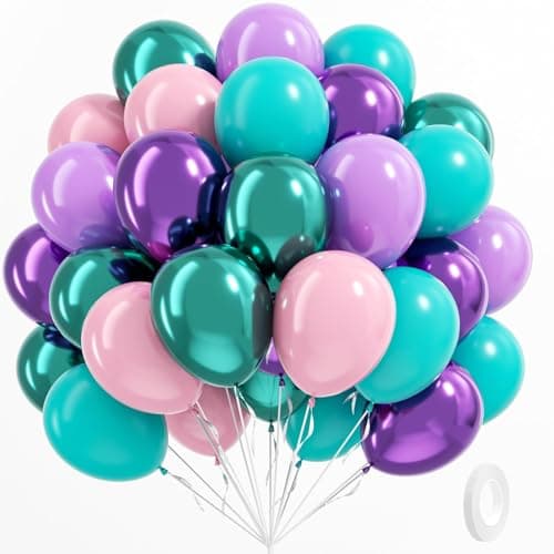 BAUANOOY Mermaid Balloons 60pcs 12 Inch Pink Metallic Purple Green Blue Latex Balloons for Little Mermaid Birthday Decorations Baby Shower Under the Sea Party Decorations