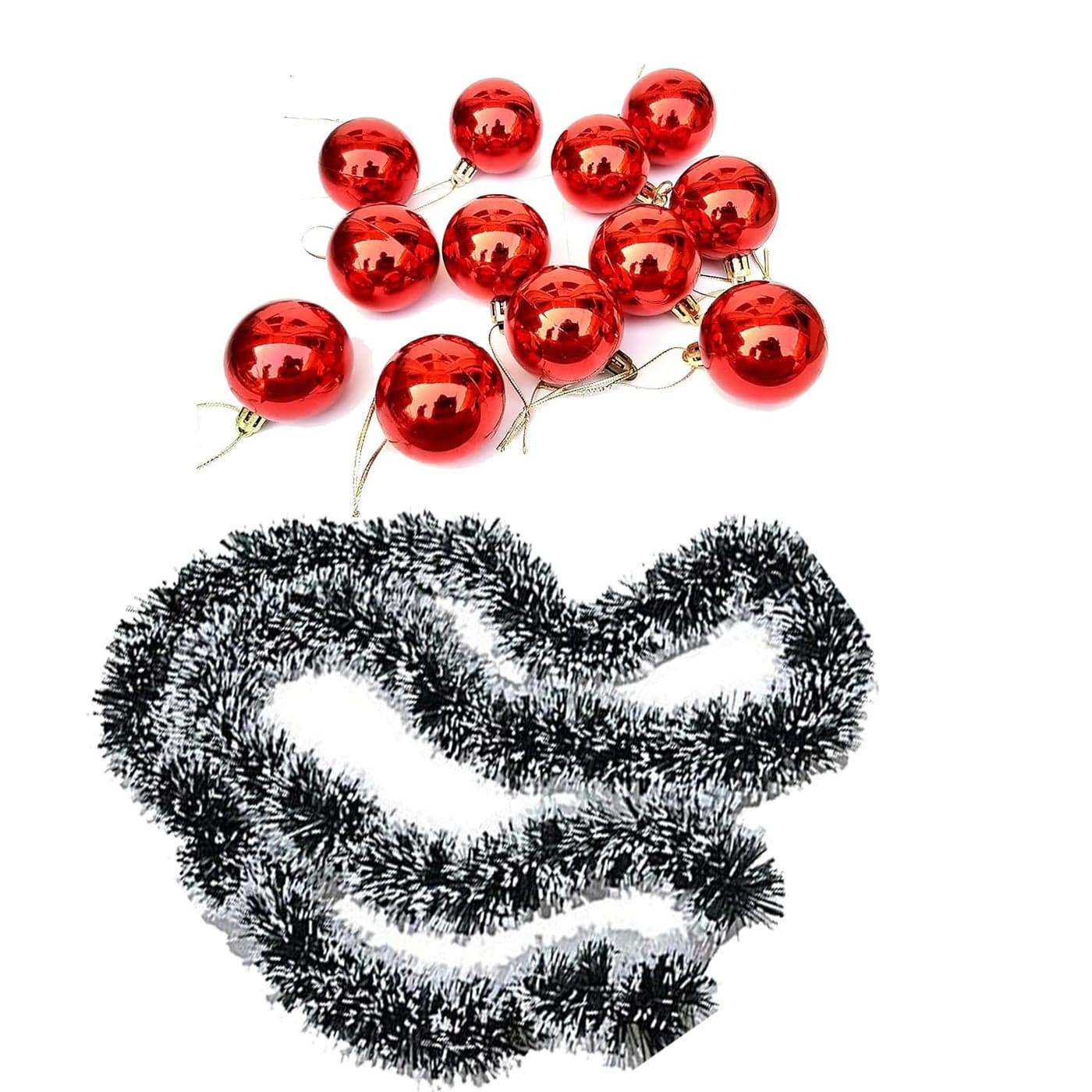 Forty Wings 2 Pcs Artifficial Dark Green Snow HeavyTinsel Garland with 12 Pcs Red Balls Christmas StringsGarlands Ribbon Ribbon for New Year Xmas Christmas and Tree Decoration 6 Ft