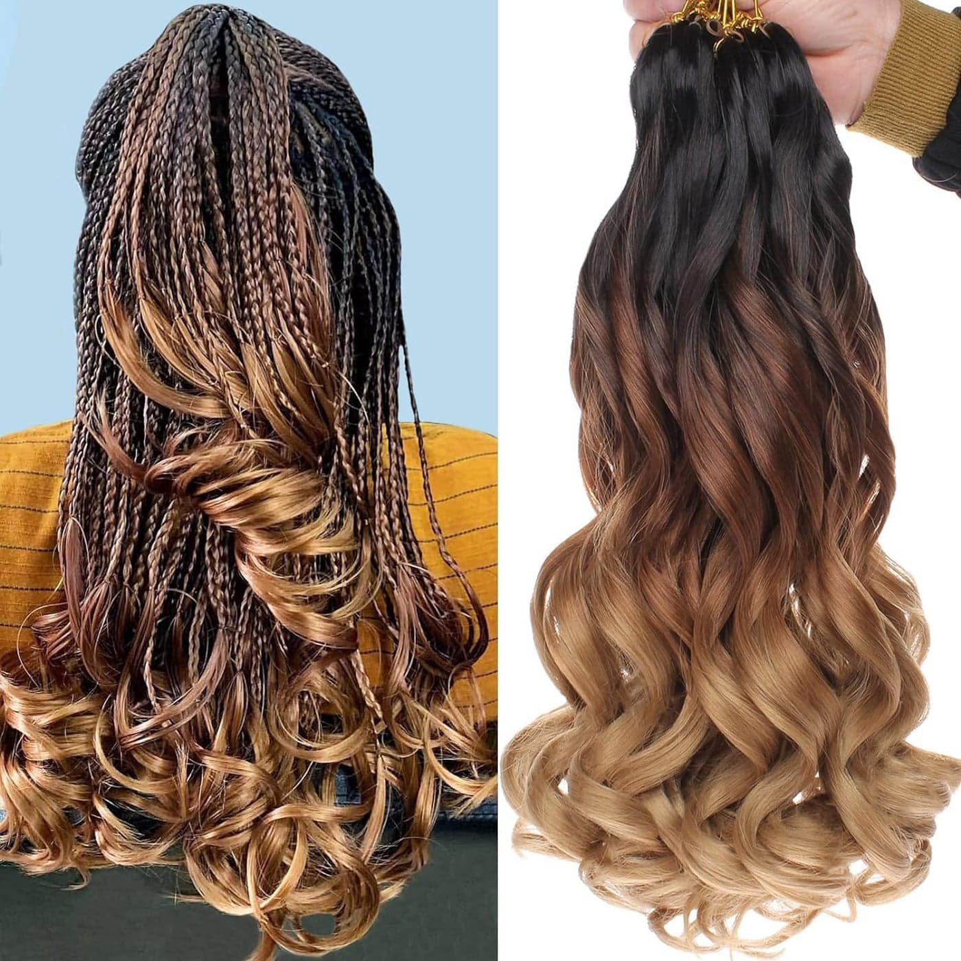 Xtrend 10 Inch French Curly Hair Precurled Bouncy Braiding 8 Packs with Curly Ends for Goddess Box Extension 1B3027