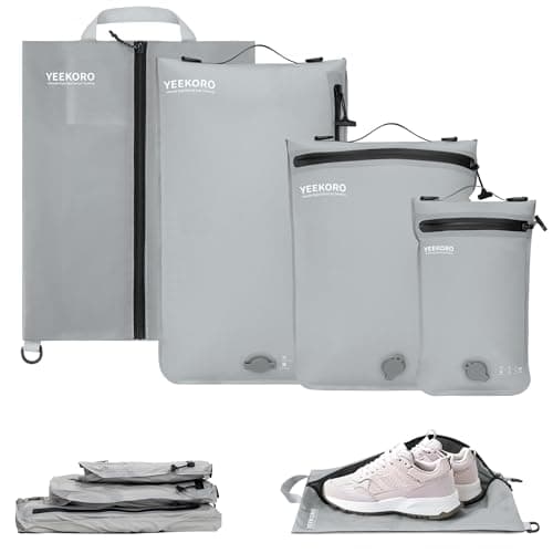 YEEKORO 4 Set Vacuum Bags for Travel, Professional Reusable Organizer Bag with IPX8 Waterproof Zipper, Compression Bag for Suitcases, Durable Seal Space Saver Bags -Traveling Essentials (Grey,No Pump)