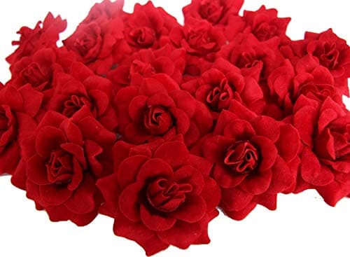 ICRAFY 24 Silk Dark Red Roses Flower Head 175 Artificial Flowers Heads Fabric Floral Supplies Wholesale Lot for Wedding Flowers Accessories Make Bridal Hair Clips Headbands Dress