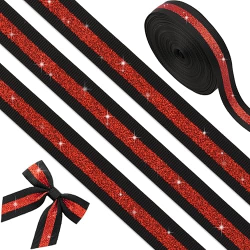 NUVCELKA Black Red Glitter Grosgrain Ribbon 58 x 10 Yards NoShed Cheer Ribbon for Cheerleading Hair Bows Homecoming Mum Supplies Team Spirit Crafts Valentine Gift Wrapping Party Decorations