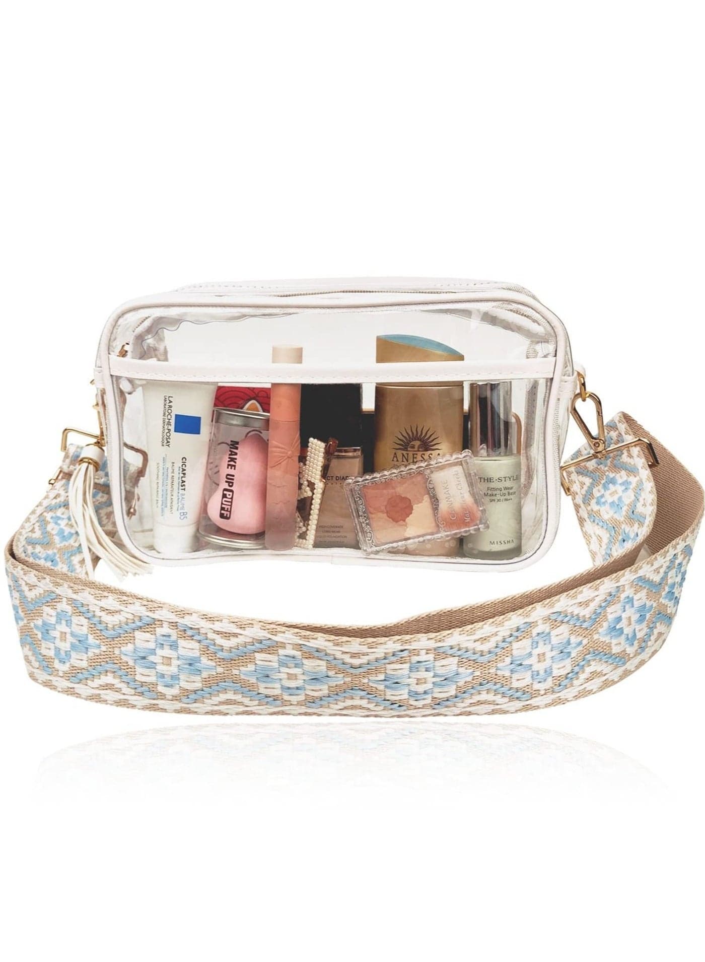 Clear Bag Stadium Approved with Guitar Strap,Clear Crossbody Backpack, Transparent Casual Chest Daypack for Women & Girls, Perfect Sports, Music Festival, Hiking, Concerts(white)