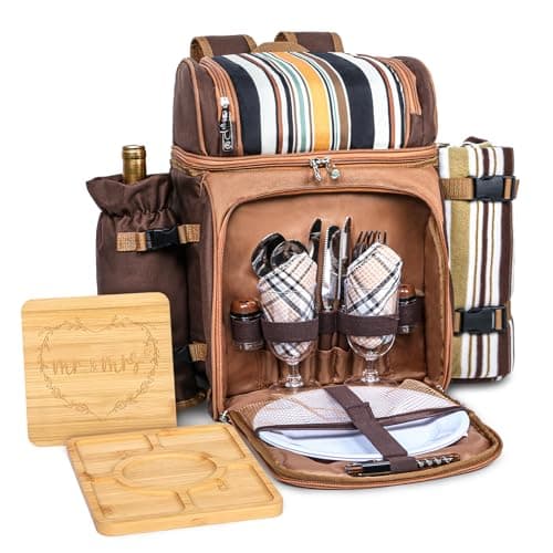 Hap Tim Picnic Basket Backpack for 2 Person with Blanket 2 Charcuterie Board Engagement Gifts for Couples Gifts Ideals for Wedding Housewarming White Elephant Bridal Showers