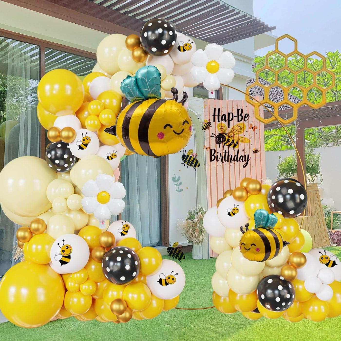 135Pcs Bumble Bee Balloon Garland Kit Yellow Black and white Bee balloon arch for Sweet Honey Bee Baby Showers What Will It Bee themed gender RevealsSunflower or Sunny Birthday Decors
