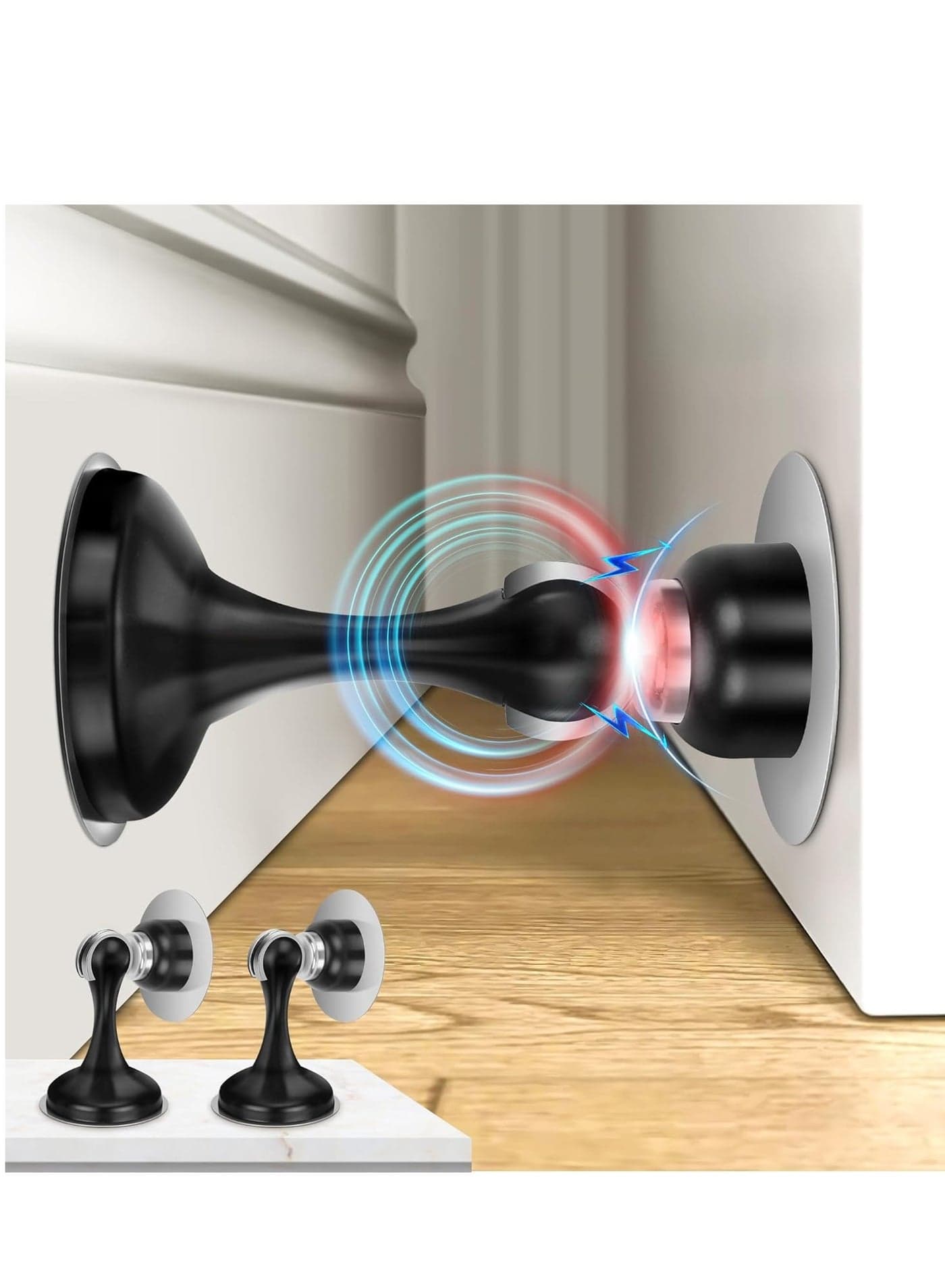 Magnetic Door Stoppers 2 Pack, Stainless Steel Door Stops for Wall and Floor Mounting, Door Holder Keep Door Open, No Drilling Door Stop with 3D Adhesive Tapes, Black