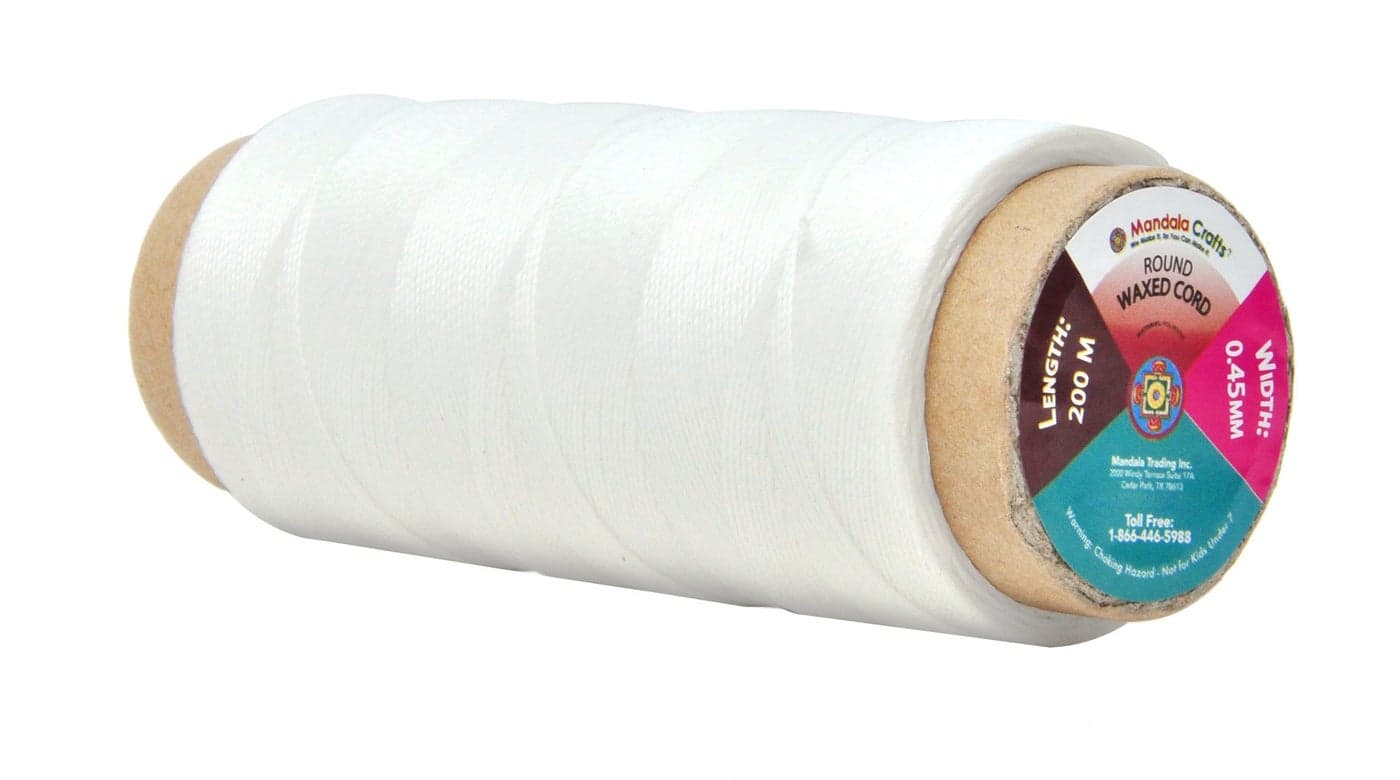 Mandala Crafts White Round Waxed Thread for Leather Sewing 219 Yds 200M 045mm Polyester Leather Thread String Waxed Cord for Leatherwork Beading Bookbinding Hand Stitching
