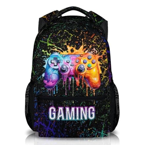 School Backpack for Boys, Back to School Supplies Gifts for Gamer Lovers, 17" Cool Gaming Backpacks for Preschool Elementary, Black Large Capacity Game Bookbag for Kids Students