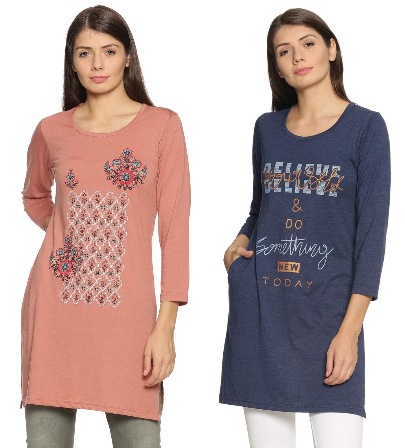 RYSH Women's Plus Size T-Shirt for Ladies (Combo Pack of 2) | English Brown :: Denim Melange, XXXXX-Large