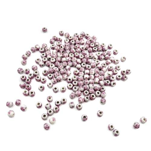About 200Pcs 6mm Porcelain Beads for Jewelry Making Pink Flower Printed Ceramic Beads Round Ceramic Spacer Bead for Handmade Jewelry Making Bracelets Necklace