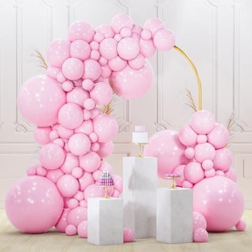 PartyWoo Pink Balloons 140 pcs Different Sizes of 18 12 10 5 Inch Pastel Pink Balloons Arch Kit Garland for Baby Shower Gender Reveal Birthday Bridal Shower Princess Party Decorations PinkQ05
