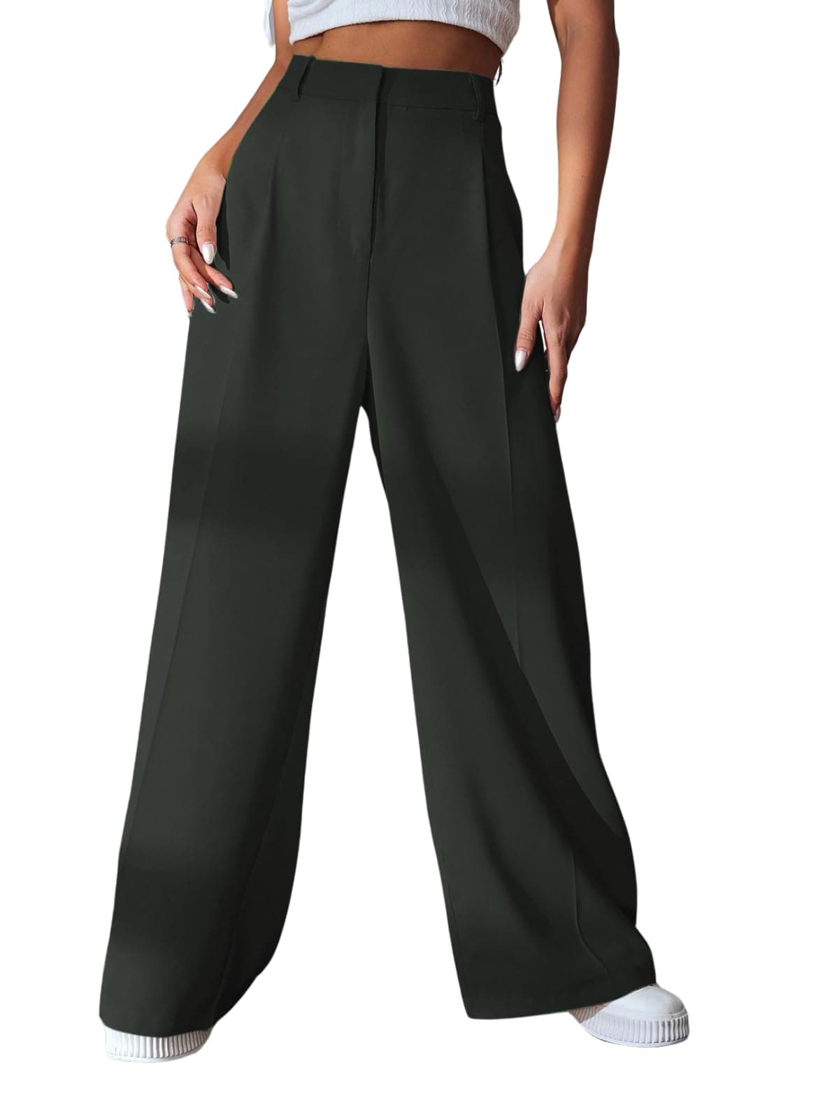 Leriya Fashion Women Straight Fit High Rise Trouser | Trouser Pants | Trouser | (Small, Green)