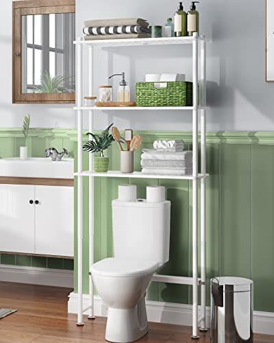 AmazerBath Bamboo Over The Toilet Storage Shelf Over Toilet Bathroom Organizer Rack 3Tier Bathroom Shelves Over Toilet Space Saver White