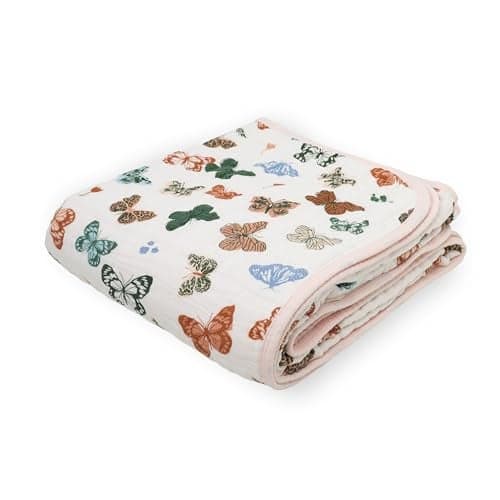 Little Unicorn Muslin Quilt Blanket 100 Cotton Soft MultiLayered Muslin Fabric Toddler Baby Blanket 47x47 for Nursery Crib Shower Gifts Butterflies