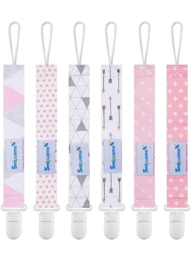 Smlpuame Baby Pacifier Clip – Set of 6 Multi-Coloured Dummy Clip for Baby Boys and Girls (Pink/Grey)