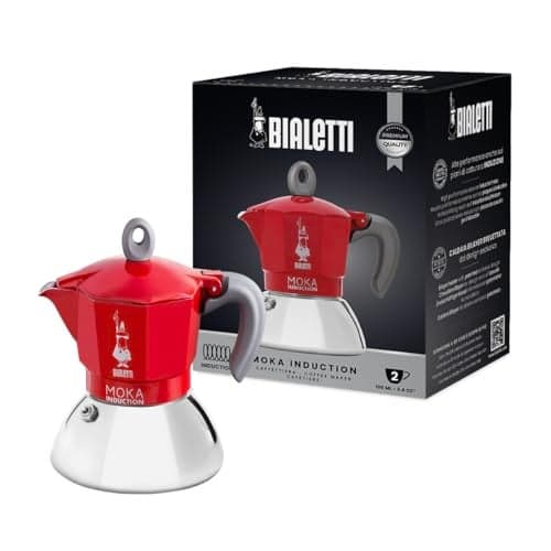 Bialetti Moka Induction Moka Pot Suitable for all Types of Hobs 2 Cups Espresso 28 Oz Red
