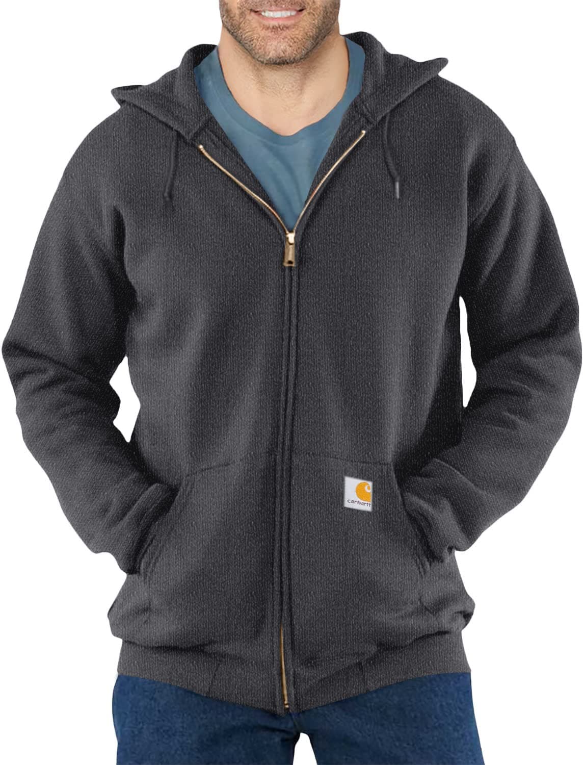 Carhartt Mens Loose Fit Midweight Fullzip Sweatshirt Fashionhoodies Carbon Heather Small US