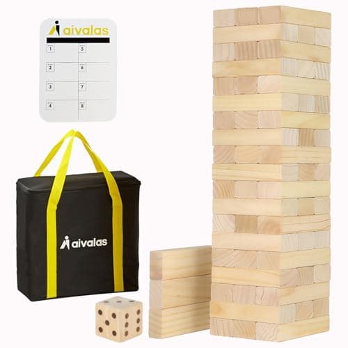 Aivalas Medium Tumble Tower 60PCS Wooden Block Stacking Yard Games with Carrying Bag Indoor Outdoor Game for Kids and Adults Party Games for Backyard Lawn Beach Camping Over 32 Ft